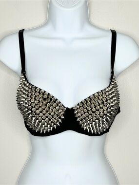 Oh Yes Black and Silver Studded Bra Size M